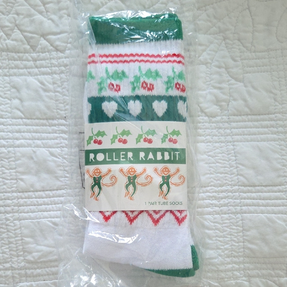 Roller Rabbit Festive Green and White Socks